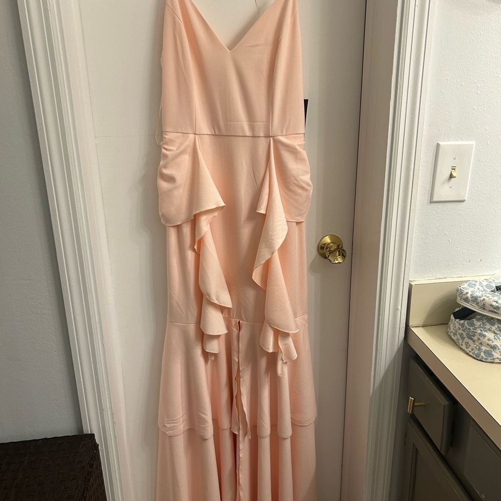 Elegant Peach Ruffle Maxi Dress